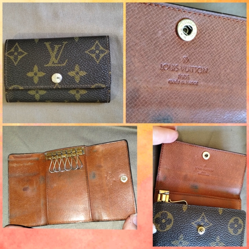 BROWN MONOGRAM LEATHER LOUIS VUITTON KEY/CARD HOLDER SMALL WALLET ~ AUTHENTIC ~